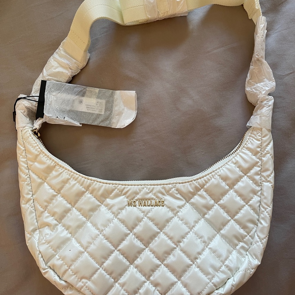 MZ Wallace White Quilted Curved Medium Crossbody Bag